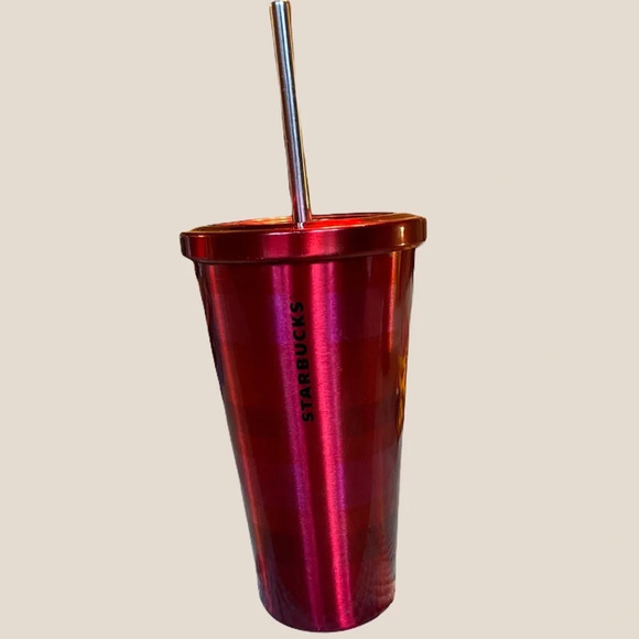 Starbucks metal cup & straw 2014 red stripe - Picture 1 of 5
